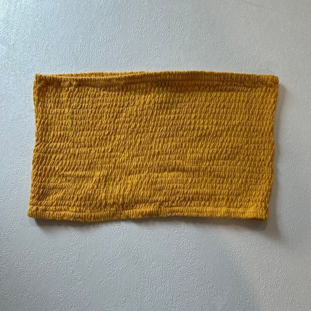 Paris Mustard Smocked Tube Top Bandeau One Size Boho Stretch - Picture 2 of 7
